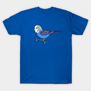 Blue Skateboarding Budgie T-Shirt